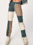Summer Mixed Color Patchwork High-Waisted Slim Fit Straight Leg Jeans