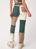 Summer Mixed Color Patchwork High-Waisted Slim Fit Straight Leg Jeans