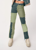 Summer Mixed Color Patchwork High-Waisted Slim Fit Straight Leg Jeans