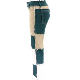 Summer Mixed Color Patchwork High-Waisted Slim Fit Straight Leg Jeans
