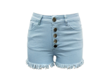 Summer Five-Button Opening Tassel Cuff Denim Shorts