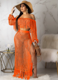 Sexy and Fashionable Hollow-out Mesh Tassel Sheer Two-Piece Set