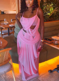 Fashion Solid Color Mesh Patchwork Sheer Camisole Top and Skirt Set