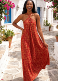 Summer Loose-fitting Printed Halter Neck Sleeveless Full Skirt Dress