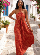 Summer Loose-fitting Printed Halter Neck Sleeveless Full Skirt Dress