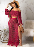 Sexy and Fashionable Hollow-out Mesh Tassel Sheer Two-Piece Set