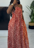 Summer Loose-fitting Printed Halter Neck Sleeveless Full Skirt Dress
