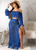 Sexy and Fashionable Hollow-out Mesh Tassel Sheer Two-Piece Set