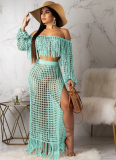 Sexy and Fashionable Hollow-out Mesh Tassel Sheer Two-Piece Set