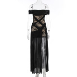 2026 New Sexy Lace-Trimmed Sheer Slit Dress