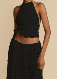 2026 Sexy Sleeveless Backless Halter Neck Top and Full Skirt Set