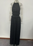 2026 Sexy Sleeveless Backless Halter Neck Top and Full Skirt Set