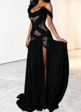 2026 New Sexy Lace-Trimmed Sheer Slit Dress
