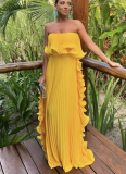 2026 Summer New Pleated Strapless Full Skirt Dress
