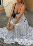 Summer New French Sweet Style Fitted Slimming Backless Strappy White Polka Dot Dress