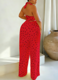 2026 New Polka Dot Print Halter Neck Backless Strapless Tassel Trouser Set