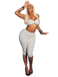 2026 Sexy Polka Dot Print Halter Neck Strapless Tight-Fitting Shorts Two-Piece Set