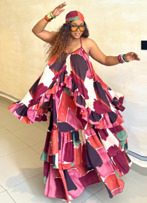 Summer New Fashionable Spaghetti Strap Ruffle Print Patchwork Dress