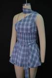 Fashionable Off-Shoulder Halter Neck Waist Pleated Plaid Skirt Set