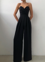 Sexy Spaghetti Strap Waist-cinching Straight Leg Floor-Length Minimalist Jumpsuit