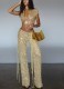 Sexy Hot Girl Hollow-out Sequined Short-sleeved Pants Set