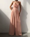 Sexy Spaghetti Strap Waist-cinching Straight Leg Floor-Length Minimalist Jumpsuit