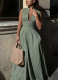 Fashionable Commuter Solid Color Zipper Loose Wide-Leg Jumpsuit