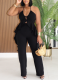 Solid Color Sexy Halter Neck Irregular Top and Pants Two-Piece Set