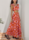 Casual Solid Color Patchwork Camisole Top and Skirt Set