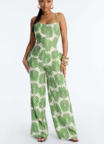 Fashionable Casual Four-Way Stretch Printed Suspender Jumpsuit