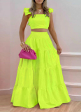 Casual Solid Color Patchwork Camisole Top and Skirt Set