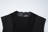 Fashion Lace Cutout Button-Front Waist-Cinching Sleeveless Vest