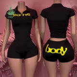 New Arrival Printed Half-Zip Short-Sleeve Top and Shorts Two-Piece Set