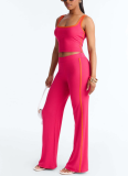 Fashion Two-Piece Set Slim-Fit Spaghetti Strap Top & Trousers With Contrast Trim