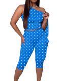 Stylish Polka Dot Print Two-Piece Set With Off-Shoulder Tie