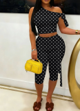Stylish Polka Dot Print Two-Piece Set With Off-Shoulder Tie