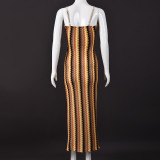New Fashion Slim Fit Backless Yarn Striped Slip Dress
