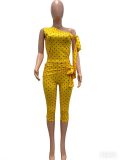 Stylish Polka Dot Print Two-Piece Set With Off-Shoulder Tie