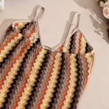 New Fashion Slim Fit Backless Yarn Striped Slip Dress