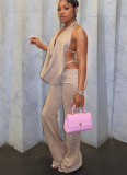 2026 Sexy Design Halter Neck Backless Top and Flared Pants Set