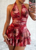 2026 Sexy V-neck Spaghetti Strap Waist Pleated Cake Dress