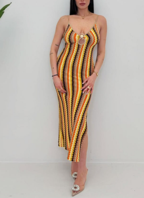 New Fashion Slim Fit Backless Yarn Striped Slip Dress