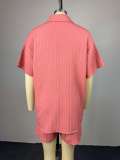 Fashionable Collared Solid Color Short-Sleeve Shirt With Tie and Wide-Leg Shorts Set
