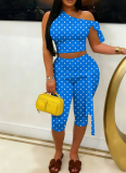 Stylish Polka Dot Print Two-Piece Set With Off-Shoulder Tie