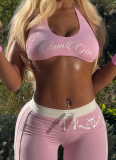 Fashionable Sports Camisole Bra Print Letter Pants Skirt Two-Piece Set