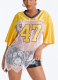 Sexy Printed Loose Lace Sheer Patchwork T-Shirt Short Sleeve Top