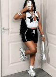 Casual Sleeveless Printed Star and Letter Zipper Top and Shorts Set