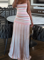 Fashionable and Fresh Striped Slim Fit Pleated Dress With Spaghetti Straps