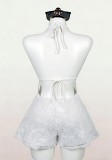 Sexy Deep V-Neck Open-Back Lace-Up Jumpsuit With 3D Floral Embellishments