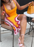 Fashionable Slim Fit Camisole Color Block Irregular Mini Dress